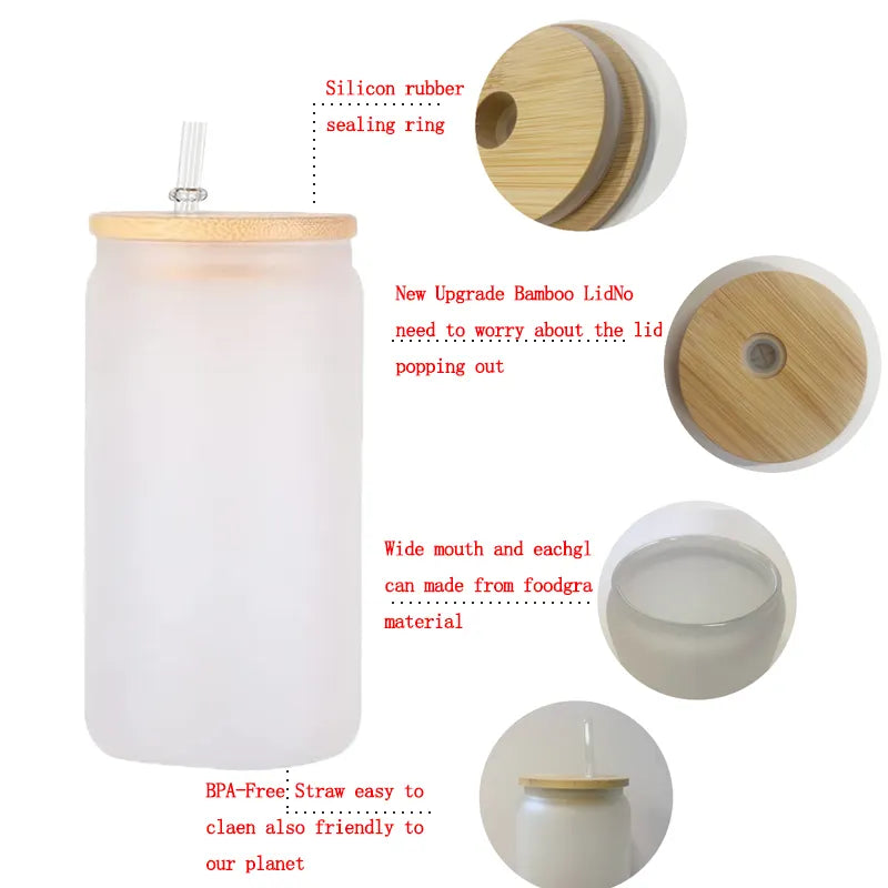 25pcs - 16oz Gradient Color Sublimation Beer Can Glass Blanks With Bamboo Lid w/ Plastic straw