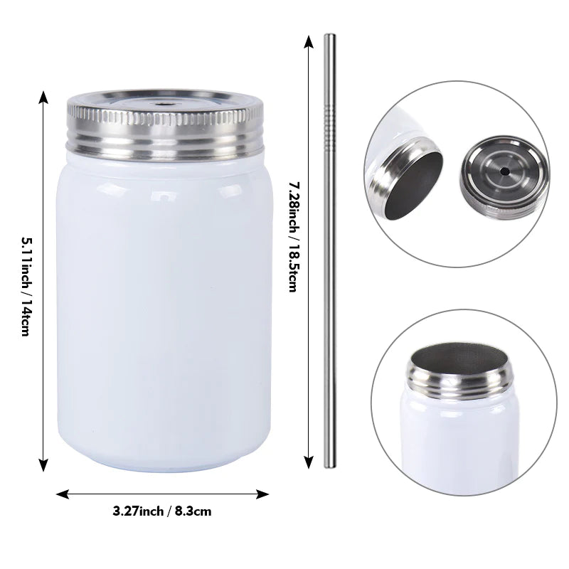 25pcs or 50pcs - 17oz Vacuum Stainless Steel Straight Sublimation Mason Jars With Lids And Straws