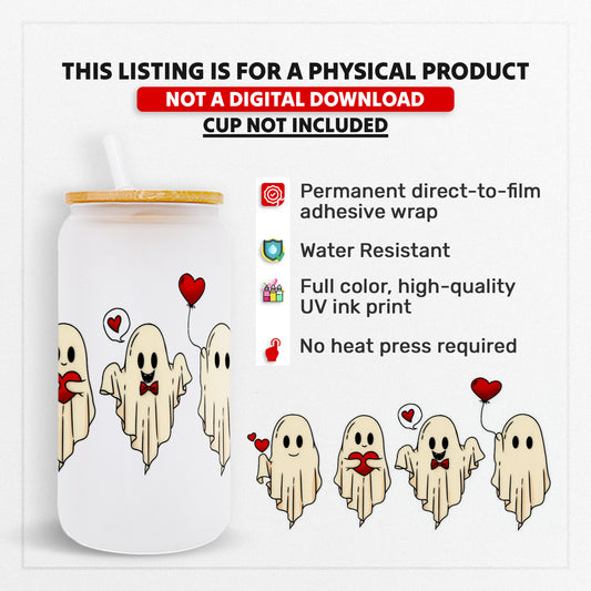 Ghosts w/ hearts - 16oz UVDTF Beer Can Glass Wrap