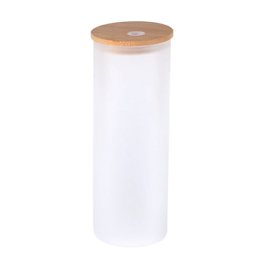 25pcs - 25oz Frosted Sublimation Drinking Glass Coffee Tumblers With Bamboo Lid And Straw