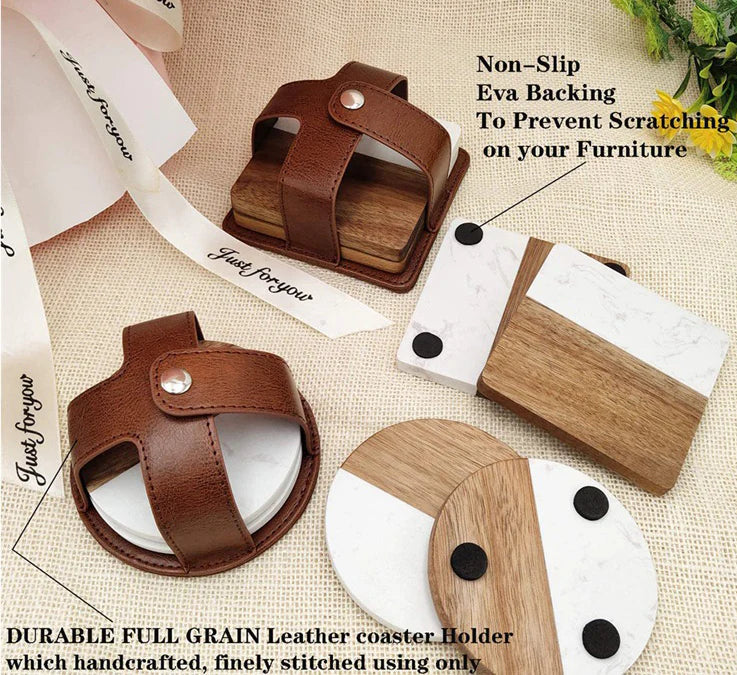48pcs Marble+Wood Hexagon Coaster