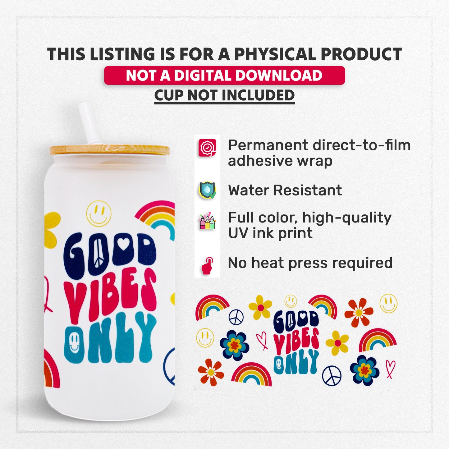 Good Vibes Only - 16oz UVDTF Beer Can Glass Wrap