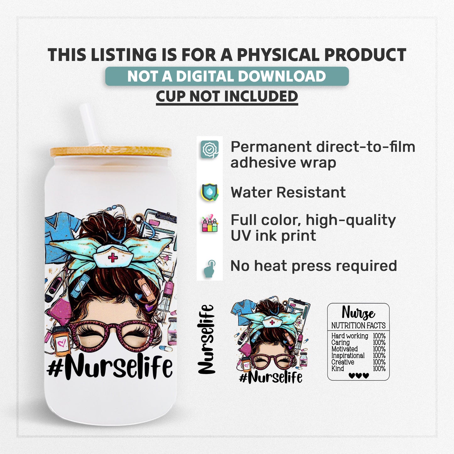 NurseLife - 16oz UVDTF Beer Can Glass Wrap