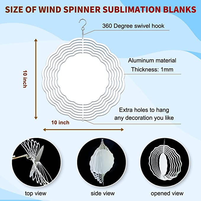 25pcs or 50pcs - 10 inch 3D Sublimation Wind Spinner Ornaments