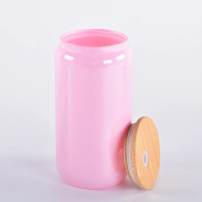 25pcs - 16oz Gradient Shimmer Sublimation Beer Can Glass Blanks With Bamboo Lid w/ Plastic straw