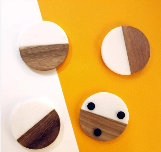 48pcs Marble+Wood Round Coasters