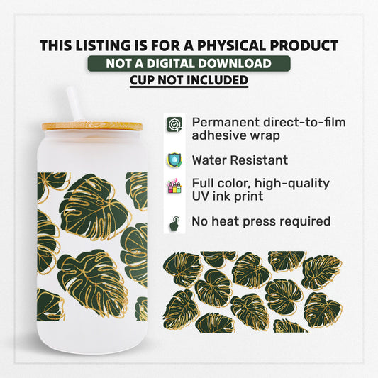 Green and Gold Leaf - 16oz UVDTF Beer Can Glass Wrap