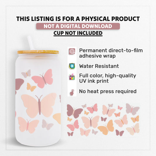 Pastel Butterflies - 16oz UVDTF Beer Can Glass Wrap