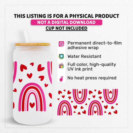 Pink Rainbow Hearts - 16oz UVDTF Beer Can Glass Wrap