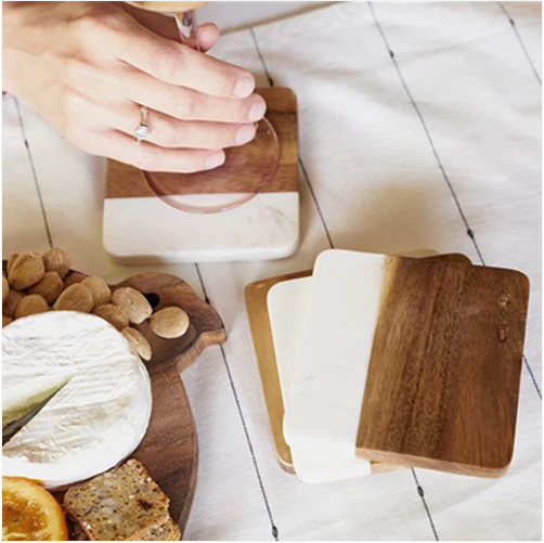 48pcs Marble+Wood Square Coasters