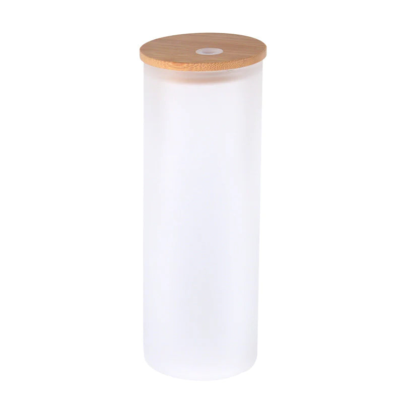 25pcs - 25oz Frosted Sublimation Drinking Glass Coffee Tumblers With Bamboo Lid And Straw