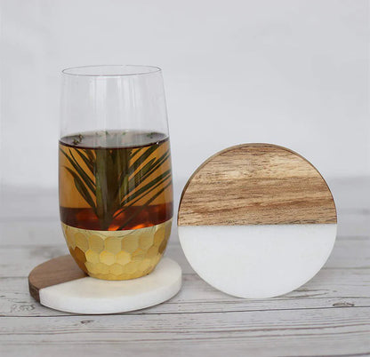 48pcs Marble+Wood Round Coasters