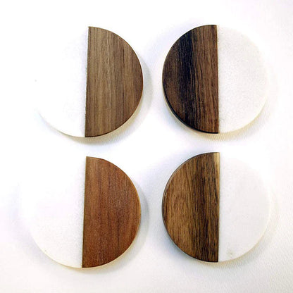 48pcs Marble+Wood Round Coasters